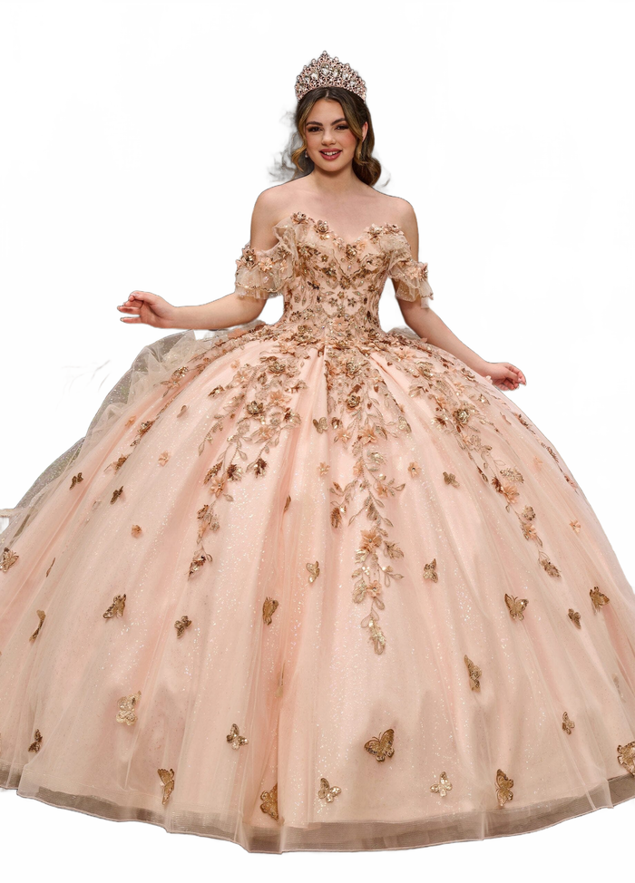 Rachel Allan RQ3120 3D Floral Off Shoulder Quinceanera Dress