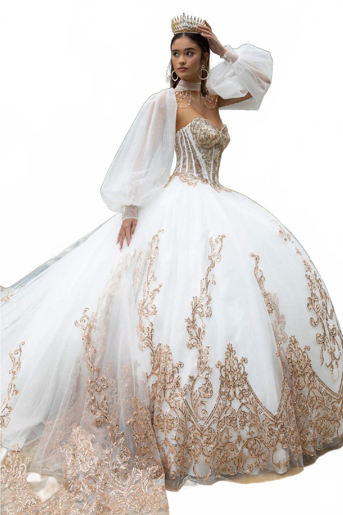 Strapless Puff Sleeve Ball Gown by GLS Gloria GL3578