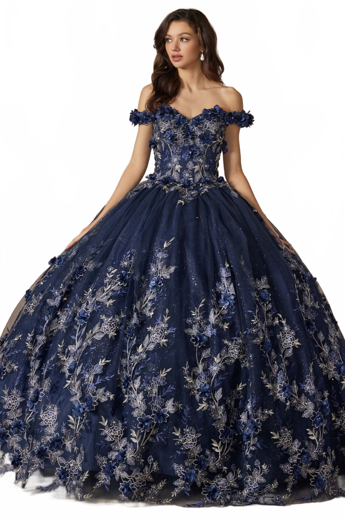 Navy Blue And Gold Quinceanera Dresses | Ball Gown by Juliet 1447
