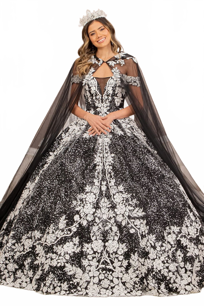 Floral Print Cloak Ball Gown by Elizabeth KGL3168