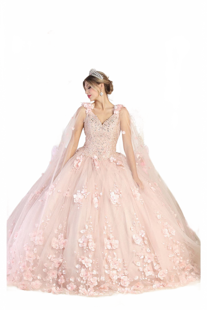 Layla K LK199 Mesh Cape Sleeves Quincecanera Gown