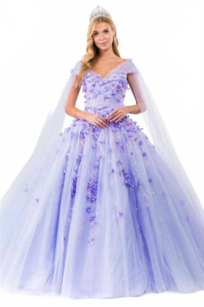 3D Floral Cape Sleeve Ball Gown by Elizabeth KGL1974