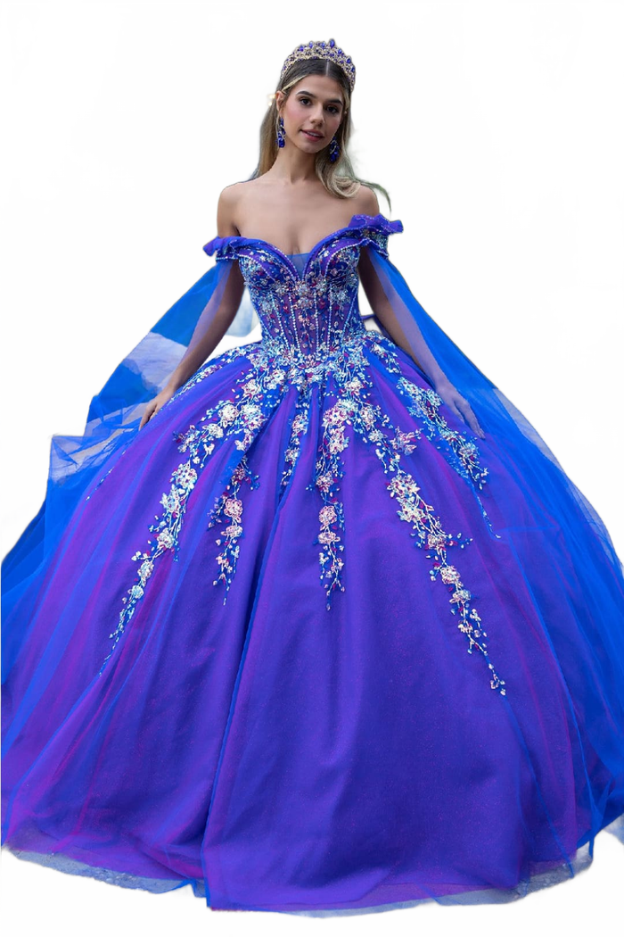 Sequin Cape Sleeve Ball Gown by GLS Gloria GL3518