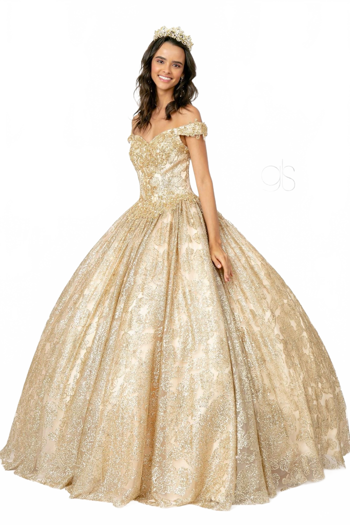 Glitter Print Off Shoulder Gown by Elizabeth KGL1820