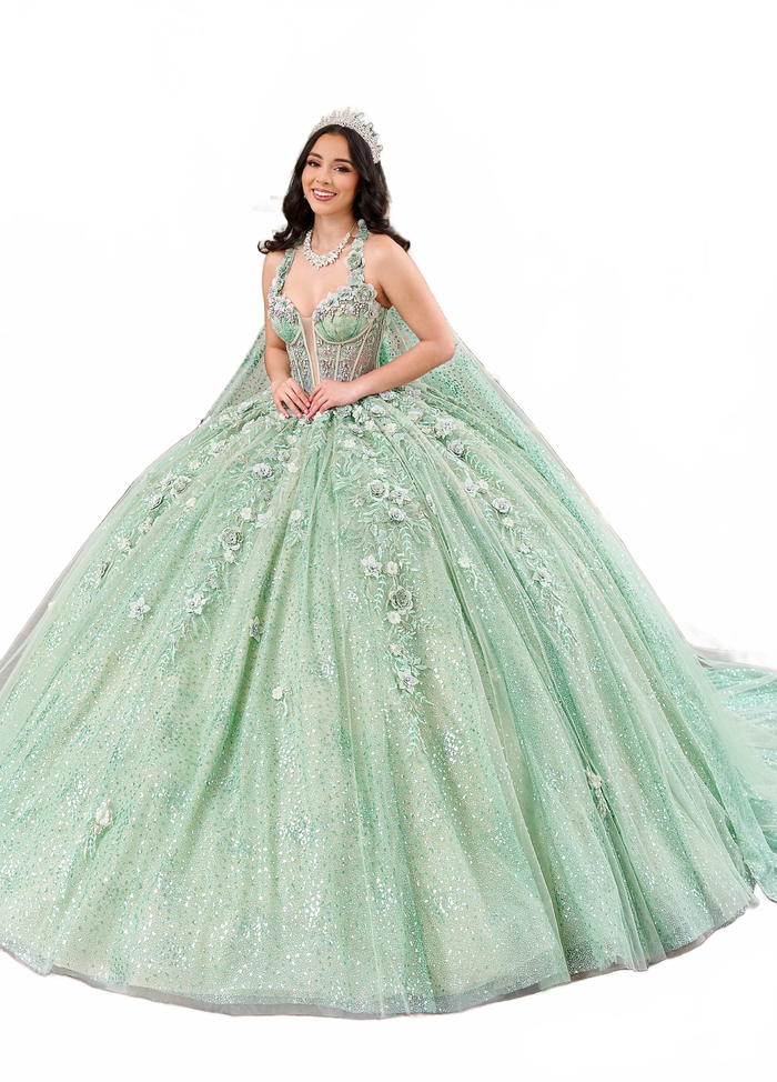 Rachel Allan RQ3135 Strapless Cape Quinceanera Dress