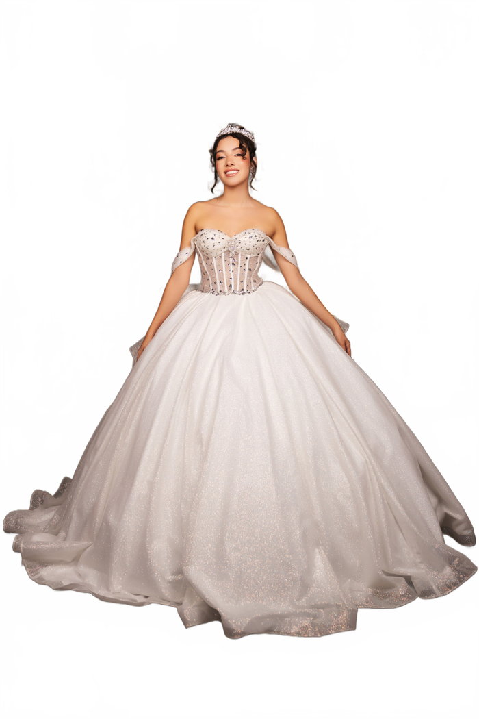 Layla K LK281 Off-White Crystal Embellished Corset Ball Gown Glitter Quinceañera Dress