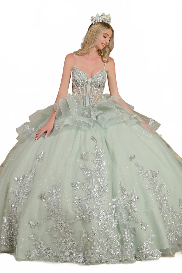 V-Neck Ruffled Ball Gown by Elizabeth KGL3649
