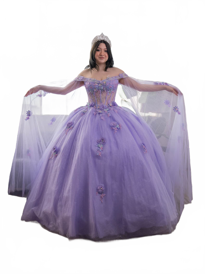 Off Shoulder Quince Dress Cape Sleeve Ball Gown by Calla SCL30008