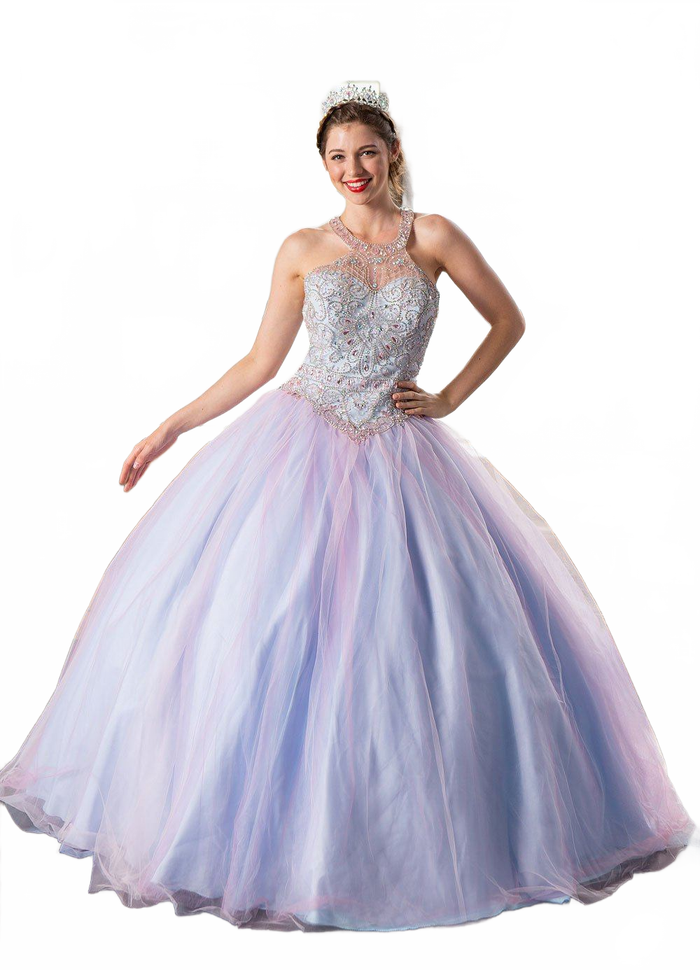 Two-Tone Beaded Halter Quinceañera Dress by Calla KY79398