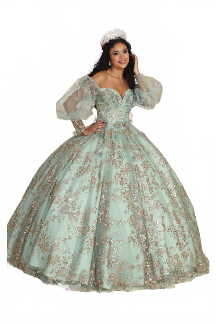Layla K LK206 Sparkling Off Shoulder Puff Sleeves Quince Ball Gown