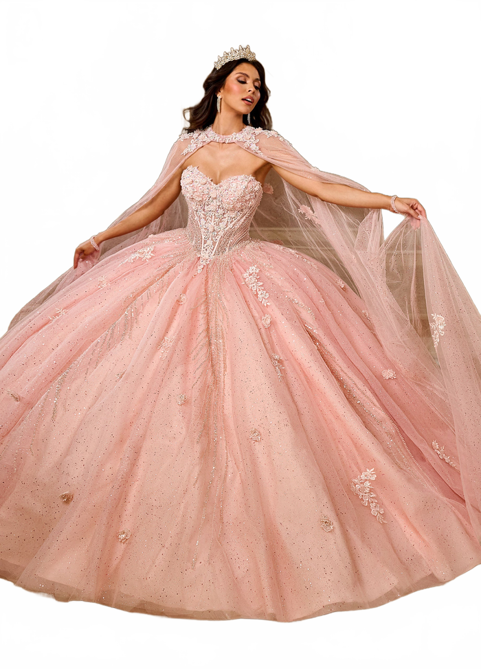 Rachel Allan RQ1162 Strapless Cape Quinceanera Dress
