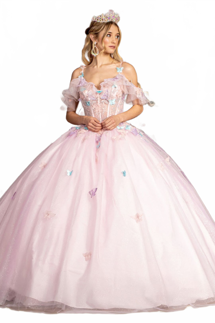 3D Butterfly Cold Shoulder Ball Gown by GLS Gloria GL3483