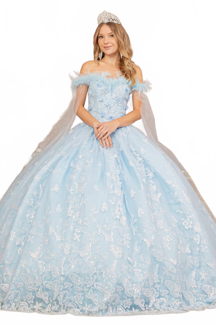 Butterfly Print Off Shoulder Gown by Elizabeth KGL3166