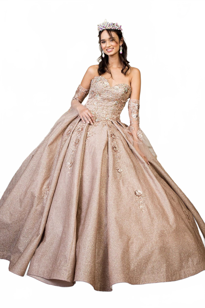 Ruffled Glitter Ball Gown Sweetheart Quinceanera Dress by Elizabeth K GL1912