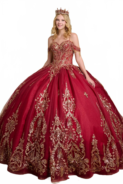 Cold Shoulder Quinceanera Dress Embroidered Ball Gown by Elizabeth K GL3639