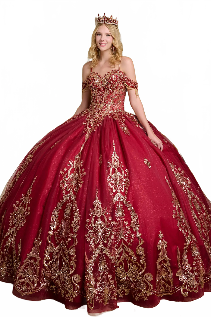 Cold Shoulder Quinceanera Dress Embroidered Ball Gown by Elizabeth K GL3639