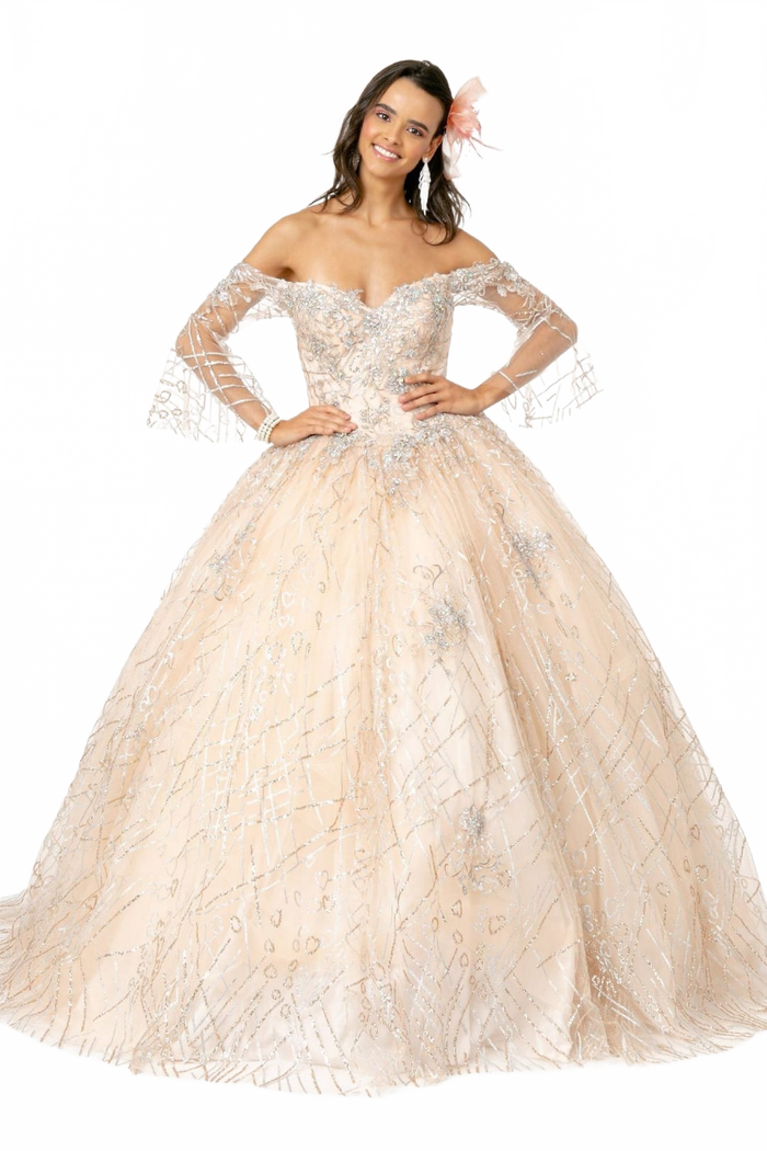 Off Shoulder Glitter Gown by Elizabeth KGL2911