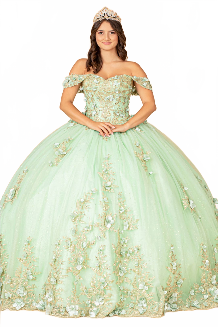 3D Floral Off Shoulder Ball Gown by Elizabeth KGL3102