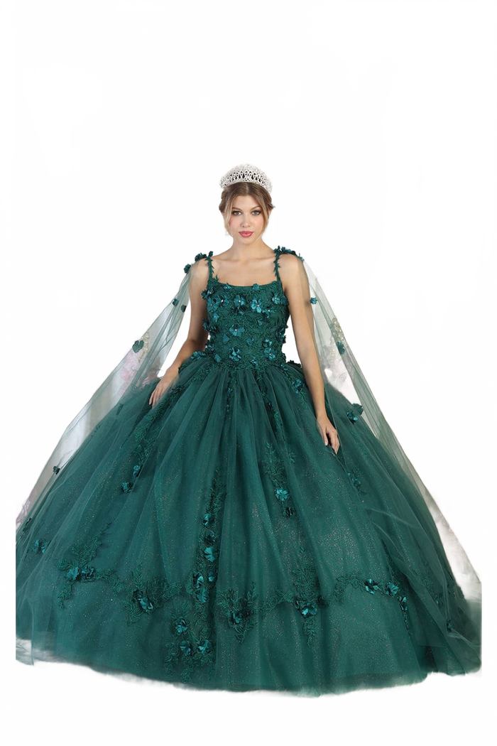 Quinceanera Dress Ball Gown Cape Sleeve 3D Floral and Plus Size