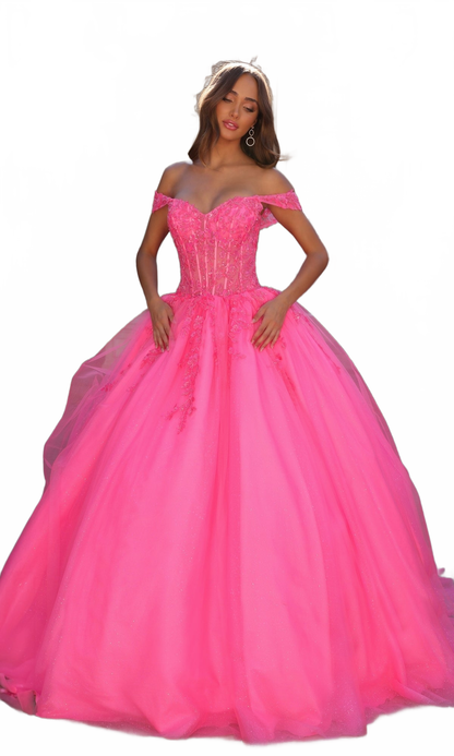 Nox Anabel H1349 Off the Shoulder Quinceanera Dress Glitter Embroidered Ball Gown