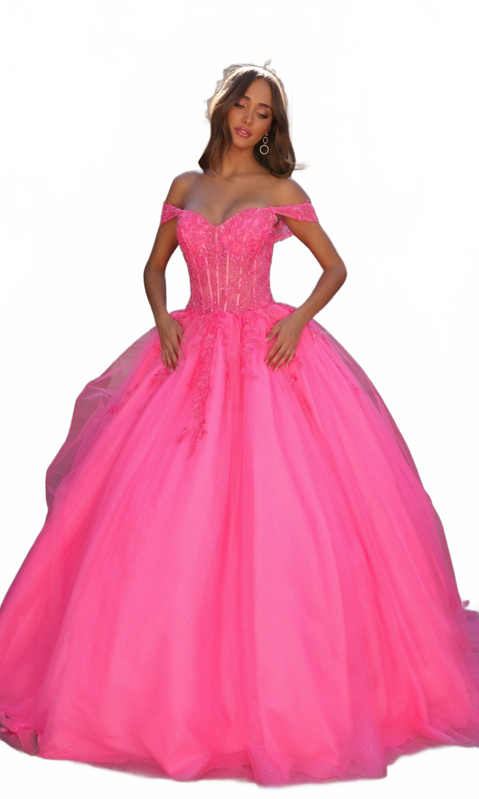 Nox Anabel H1349 Off the Shoulder Quinceanera Dress Glitter Embroidered Ball Gown