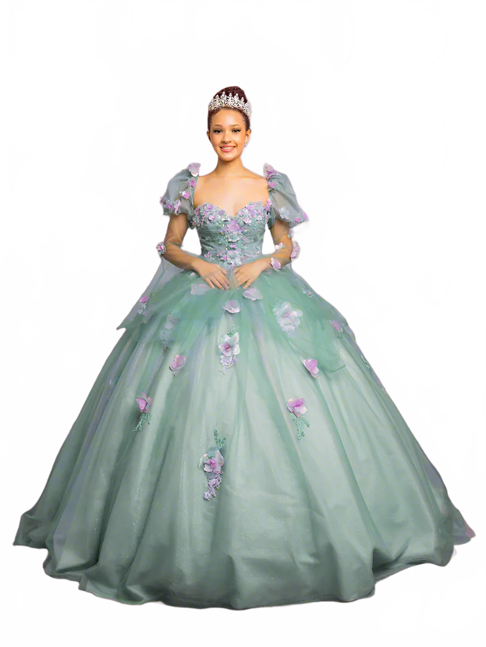 Calla SCL-30009 Removable Puff Sleeve Quince Dress Strapless Embroidered Ball Gown with Train