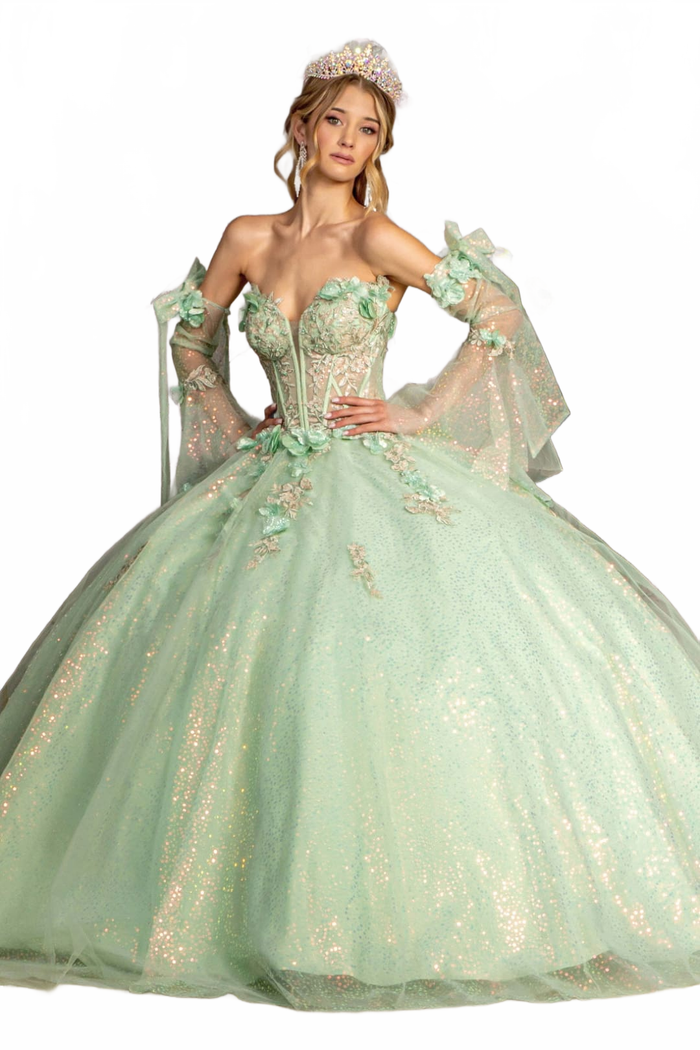 Glitter Quinceanera Dress Bell Sleeve Ball Gown by GLS Gloria GL3486
