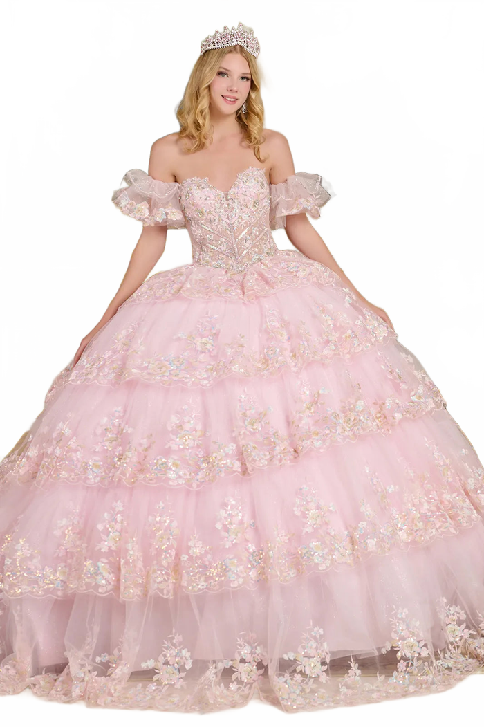 Off Shoulder Tiered Ball Gown by Elizabeth K GL3650