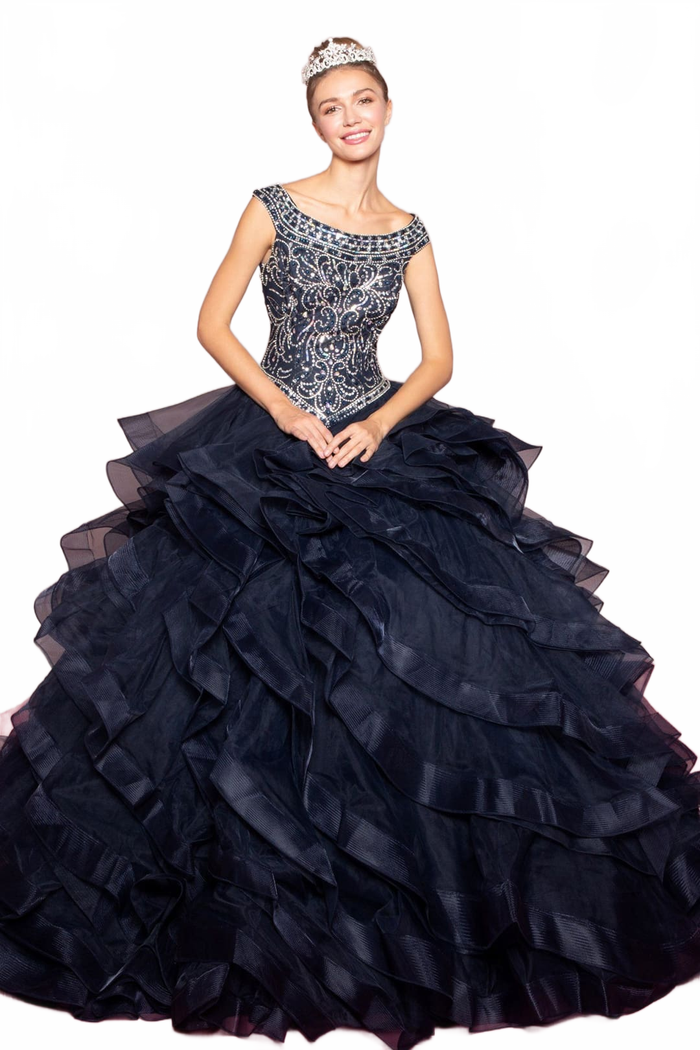 Jeweled Cap Sleeve Ball Gown by Elizabeth KGL1600