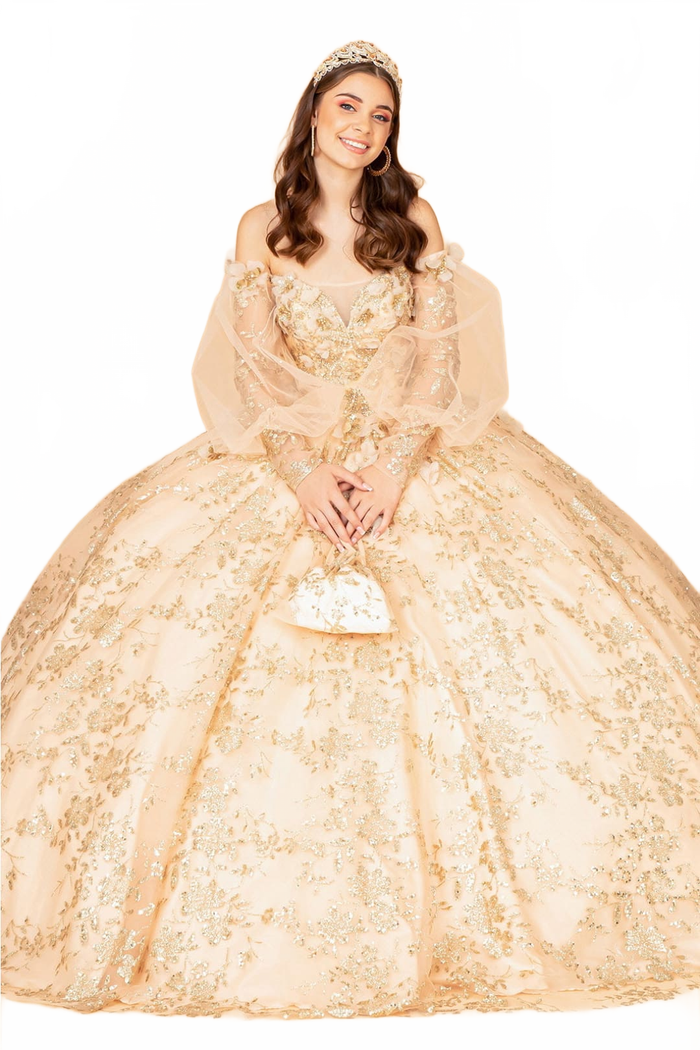 Glitter Puff Sleeve Ball Gown by Elizabeth KGL3071