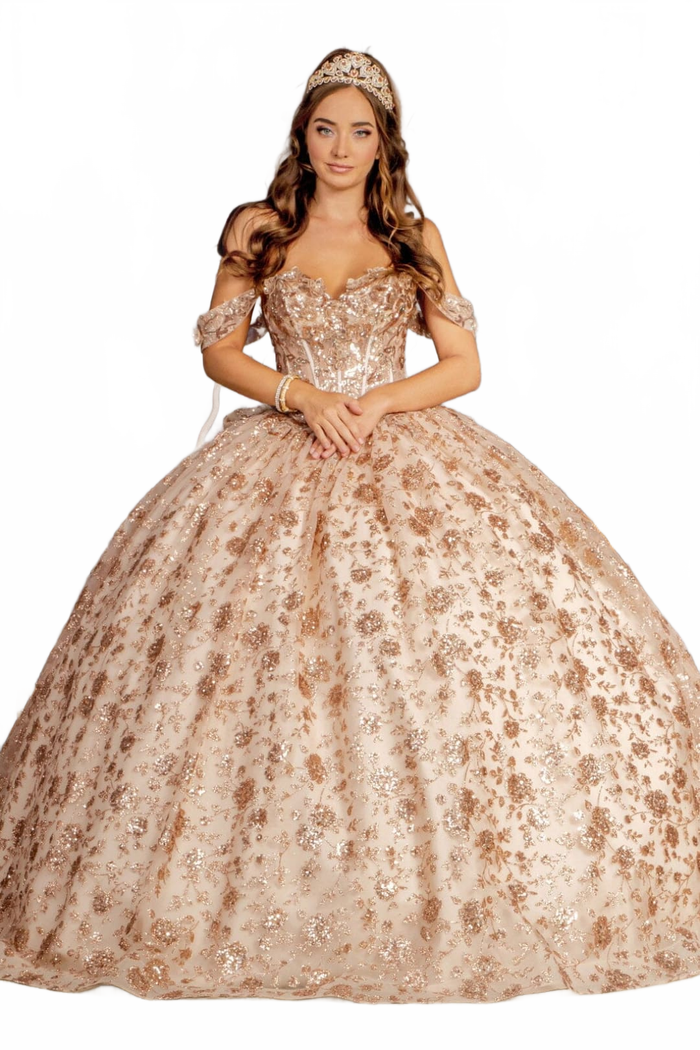 Glitter Print Off Shoulder Corset Ball Gown by GLS Gloria GL3485
