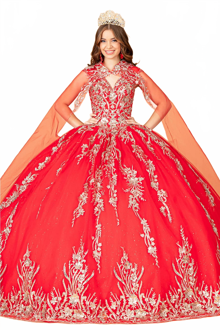 Red and Gold Quinceañera Ball Gown by Elizabeth KGL3076