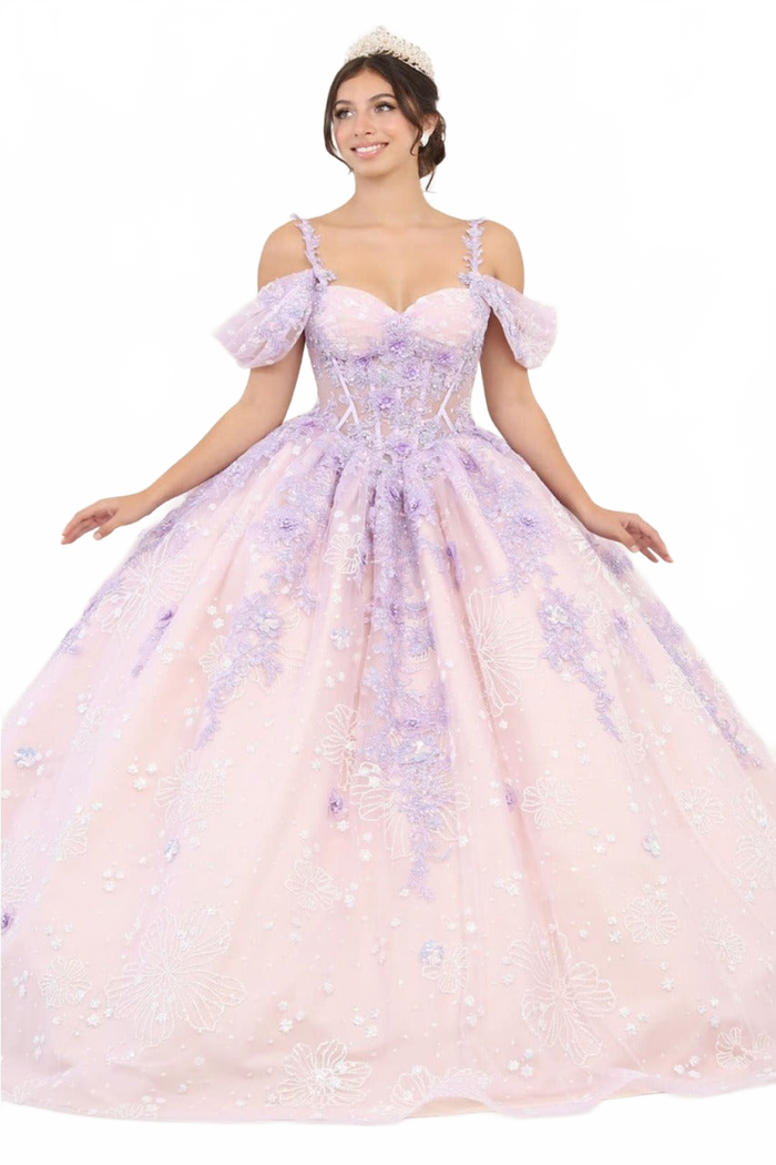 Layla K LK257 Sheer Corset Bodice Lilac/Blush Embellished Quince Gown
