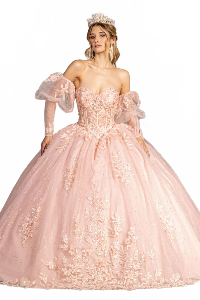 Strapless Puff Sleeve Corset Ball Gown by GLS Gloria GL3476