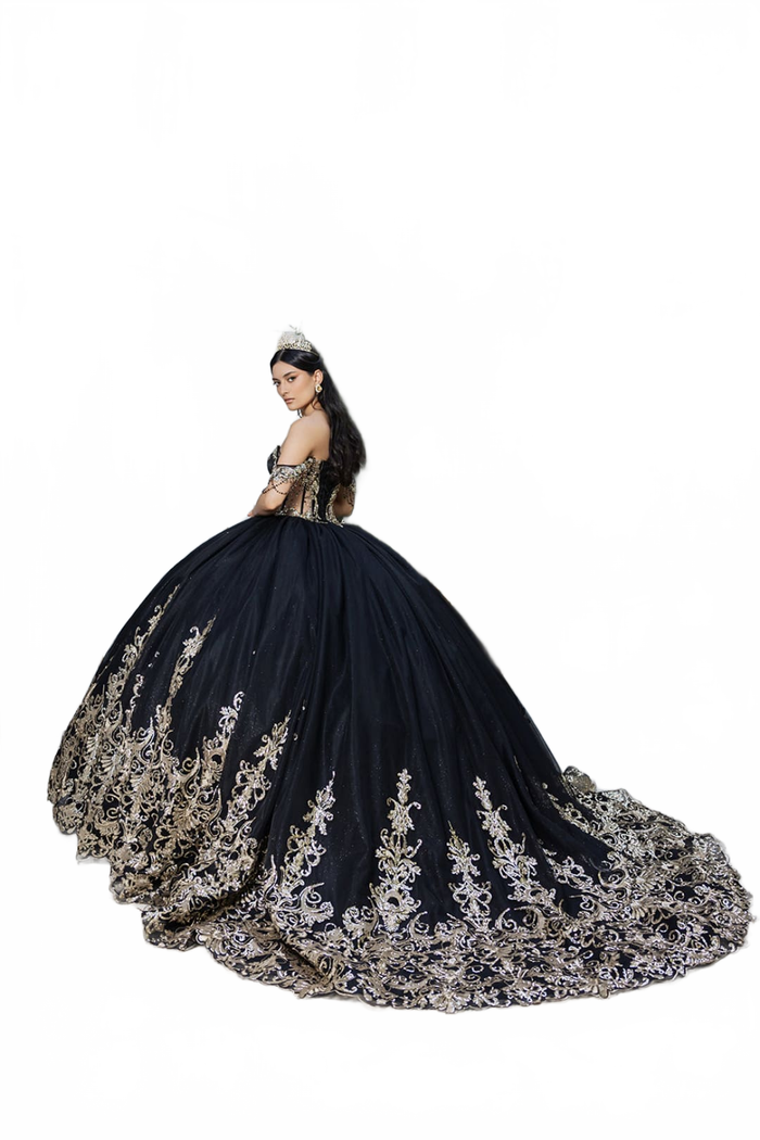 Black and Gold Quinceanera Dress Sweet 16 Ball Gown By Layla K LK267