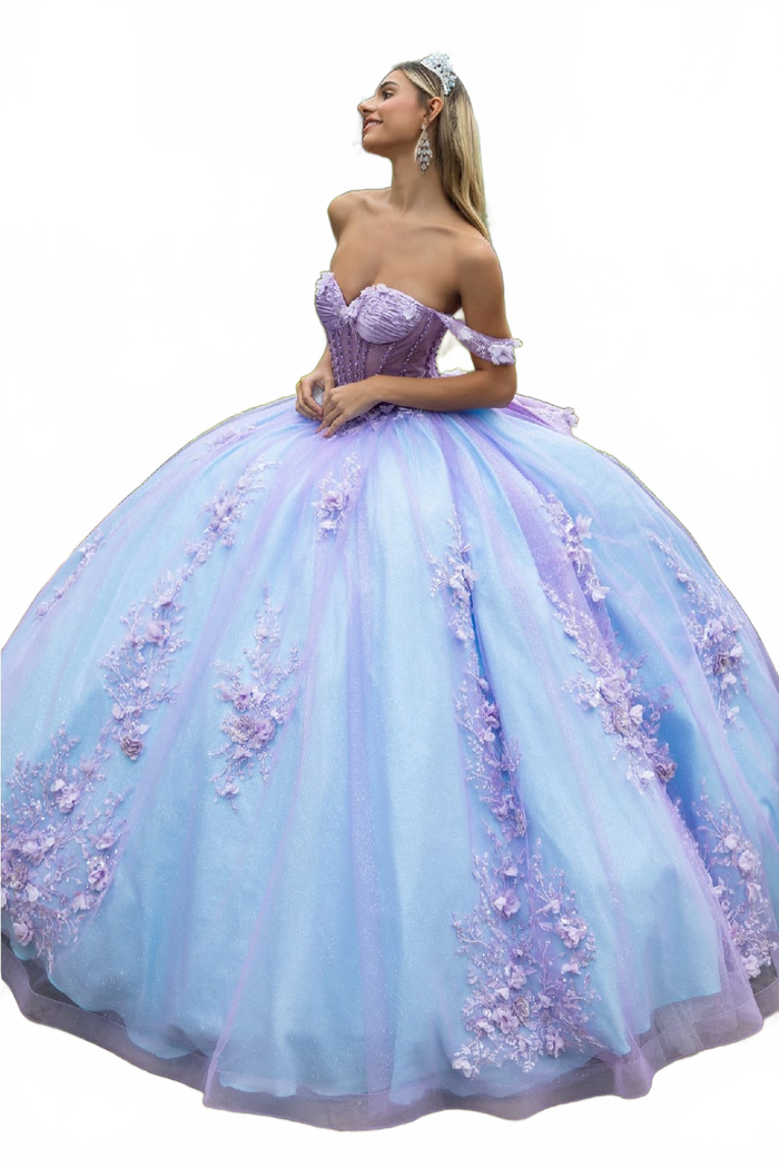 Off Shoulder Sweetheart Quinceanera Dress Bow Embroidered Ball Gown by GLS Gloria GL3576