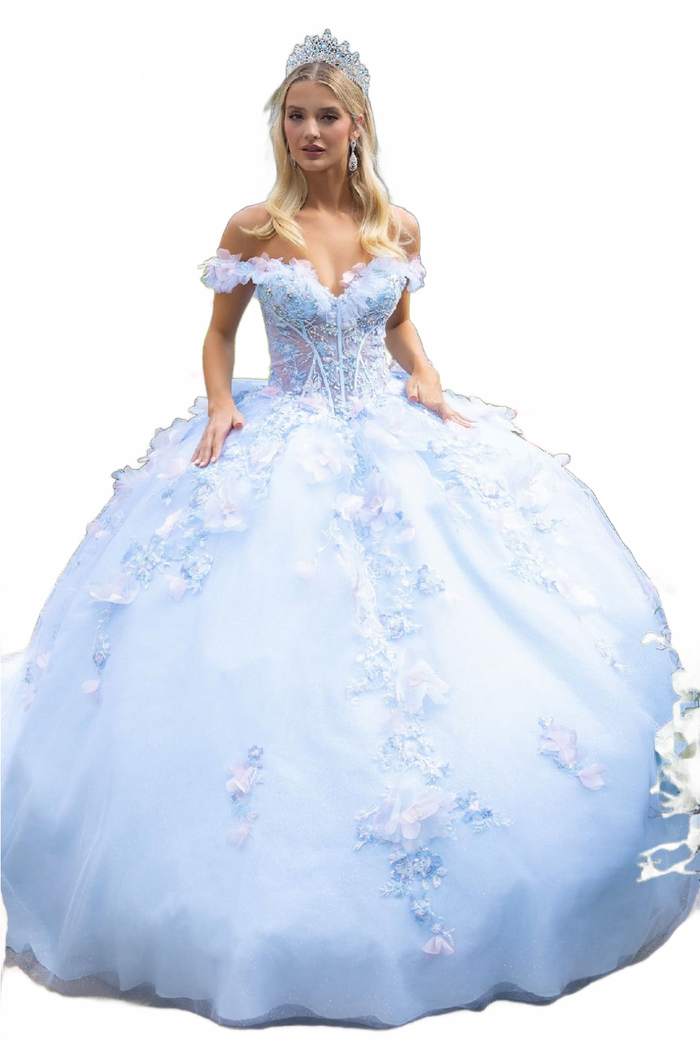 3D Floral Off Shoulder Ball Gown by GLS Gloria GL3555