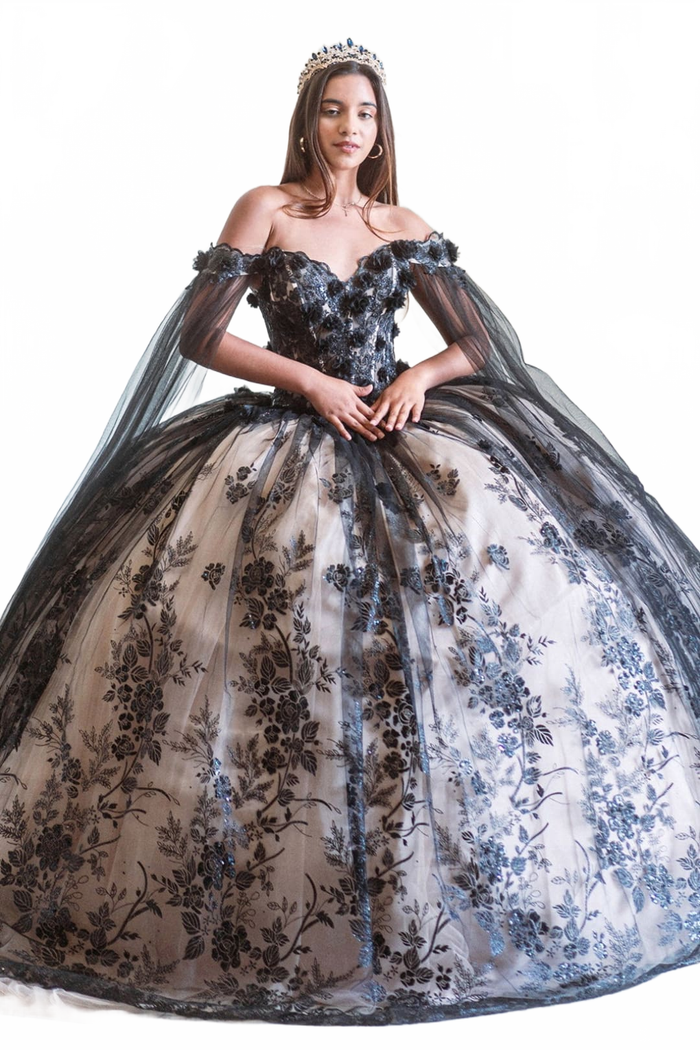 Applique Cape Sleeve Ball Gown by GLS Gloria GL3500
