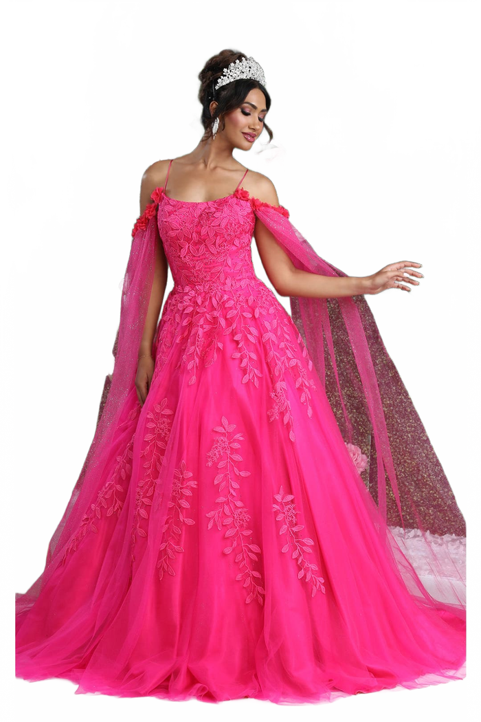 Quinceanera Dress Ball Gown Cape Sleeve Pageant Style by Layla K LK191