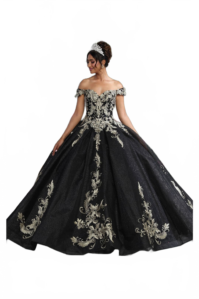 Off Shoulder Corset Back Embroidery Quince Gown