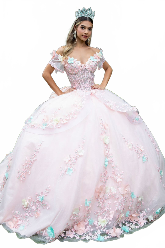 3D Floral Off Shoulder Ball Gown by GLS Gloria GL3554