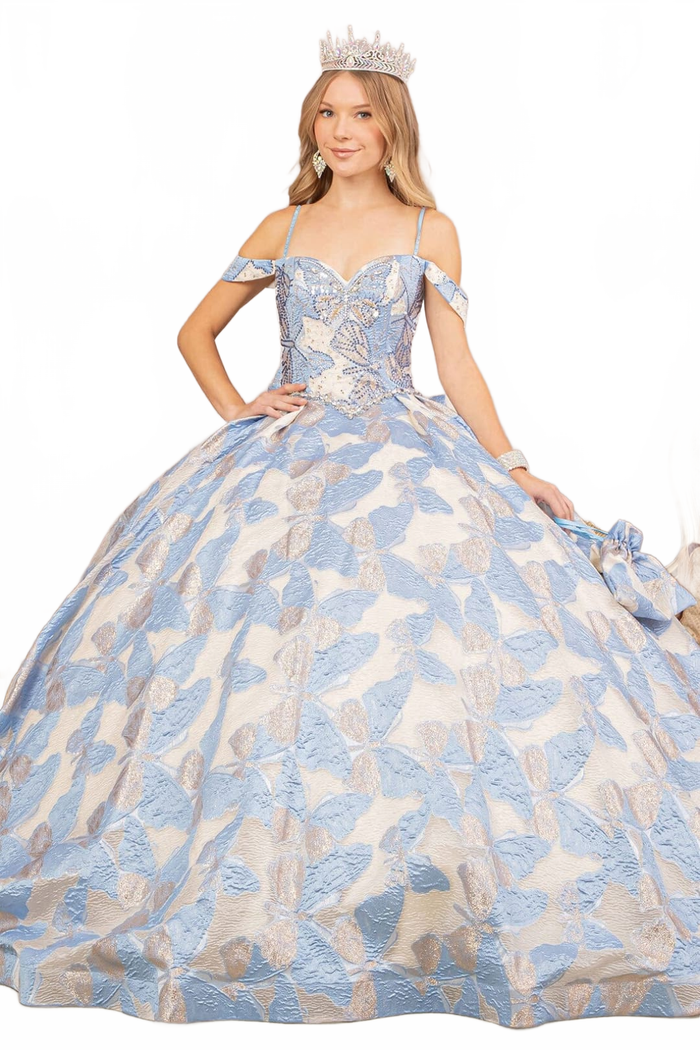 Butterfly Embroidered Quinceanera Dress Cold Shoulder Ball Gown by Elizabeth KGL3174