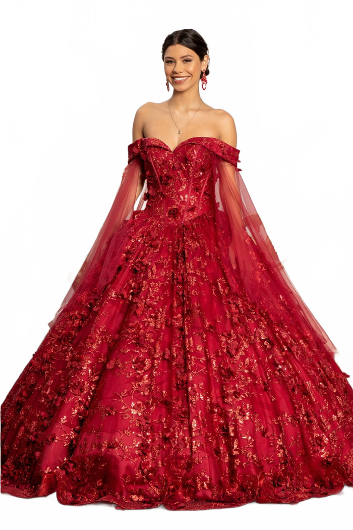 Cape Sleeve Ball Gown Off the Shoulder Quinceanera Dress by Elizabeth K GL1970