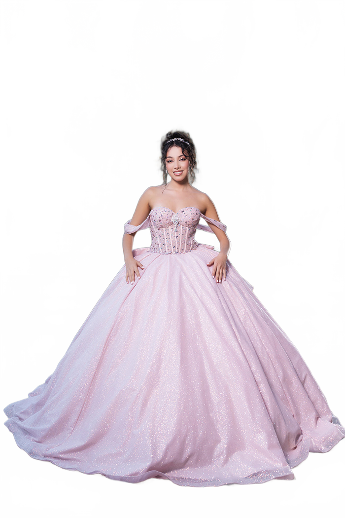 Layla K LK281 Off-Shoulder Ball Gown with Corset Bodice & Glitter Tulle Skirt