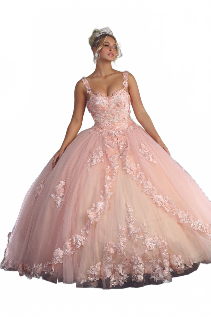 Sleeveless Glitter Floral Ball Quinceanera Gown
