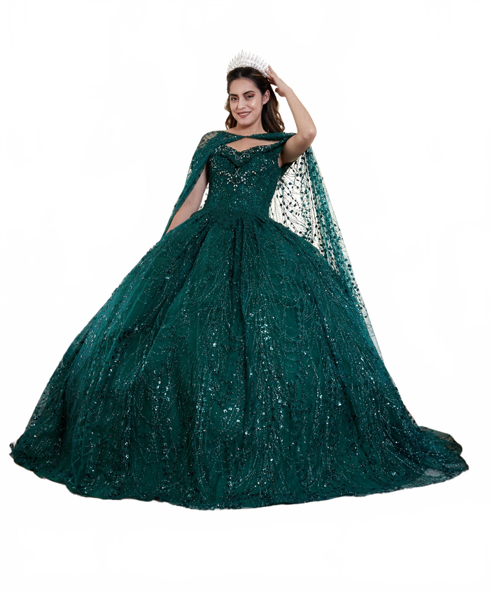 Cape Sleeve Glitter Quinceanera Dress Appliqué Off-Shoulder Ball Gown by Calla SCL-30003