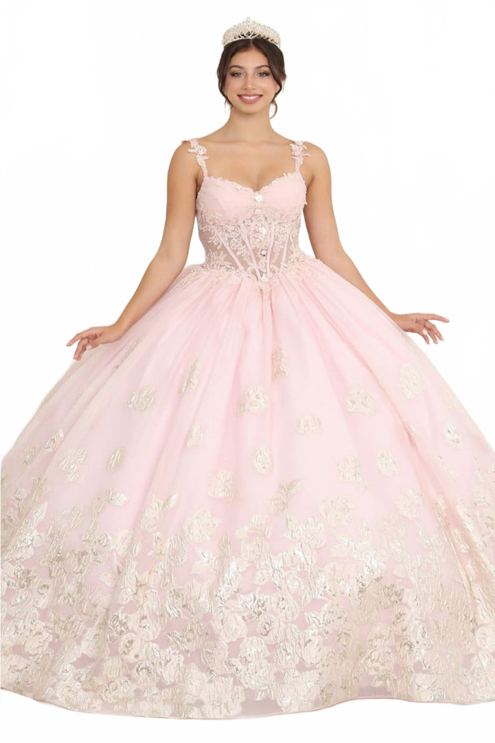 Layla K LK256 Sheer Bodice Floral Sleeveless Blush Quinceanera Gown