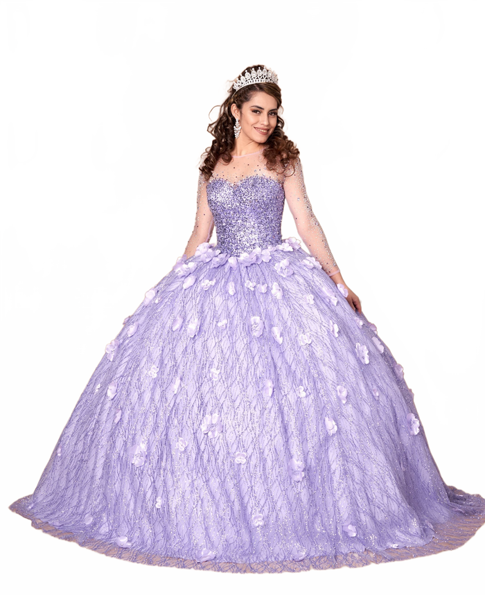 3D Floral Long Sleeve Ball Gown by Calla SCL30002