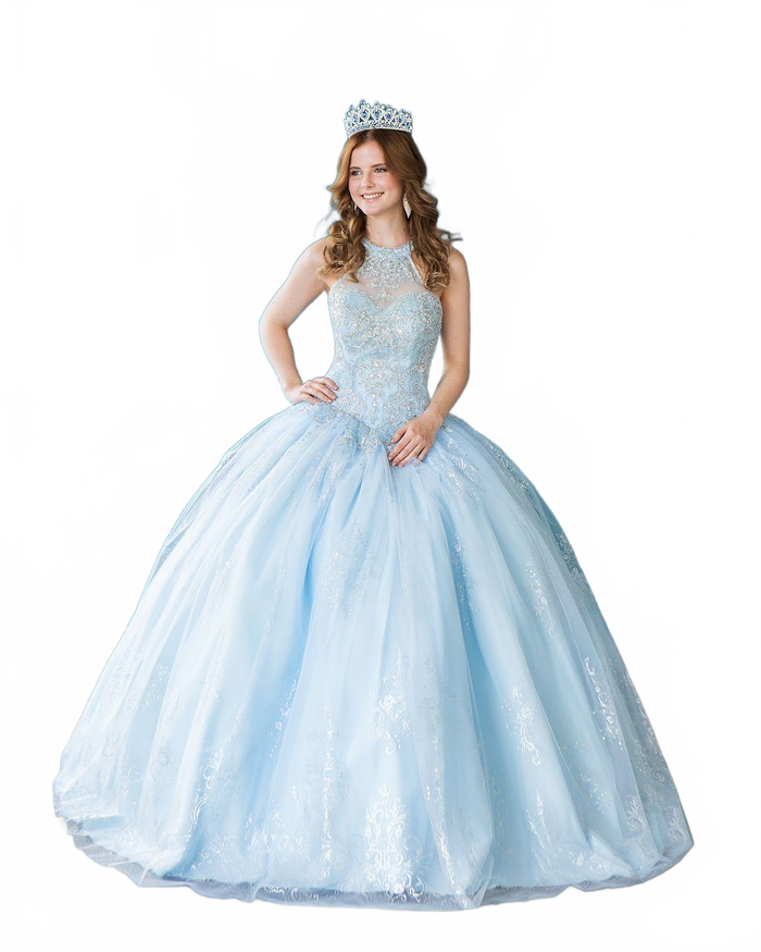 Glitter Print High Neck Quinceañera Dress Calla SYL19002