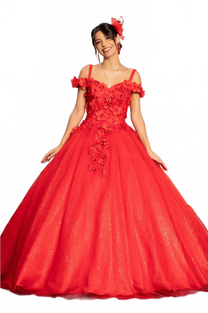 3D Floral Cold Shoulder Ball Gown by Elizabeth KGL1988
